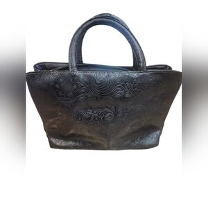 Faux Leather Black Embossed Handbag Small Western